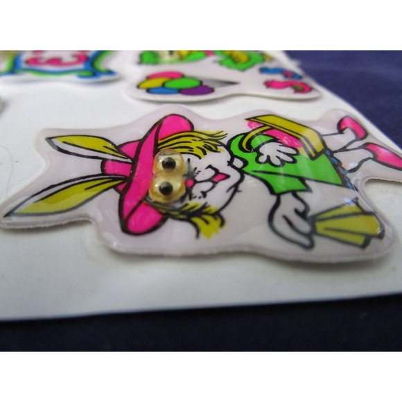 Neon Easter Puffy Stickers Google Eyes Vintage Single Open Sheet GUC - Picture 3 of 16